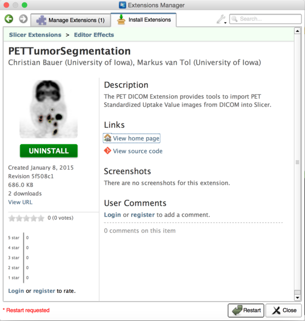 PET Tumor Segmentation Extension in Extension Manager
